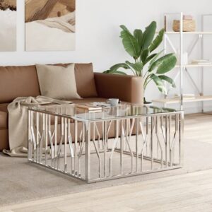 Kacy Clear Glass Coffee Table Square With Silver Frame