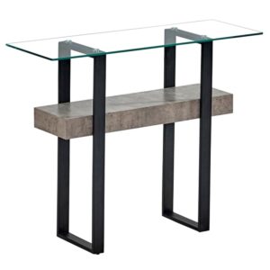 Newtown Glass Console Table With Light Concrete And Black Frame