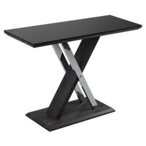 Prisca Black Glass Console Table With Wooden And Chrome Base