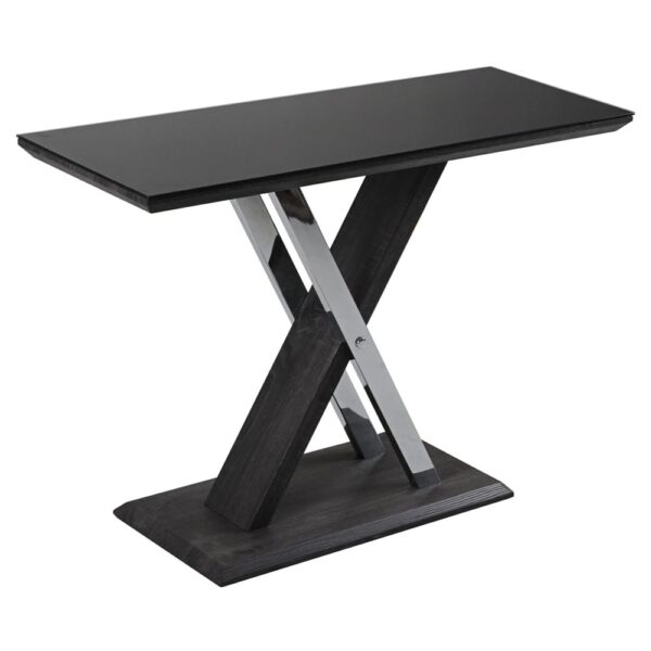 Prisca Black Glass Console Table With Wooden And Chrome Base