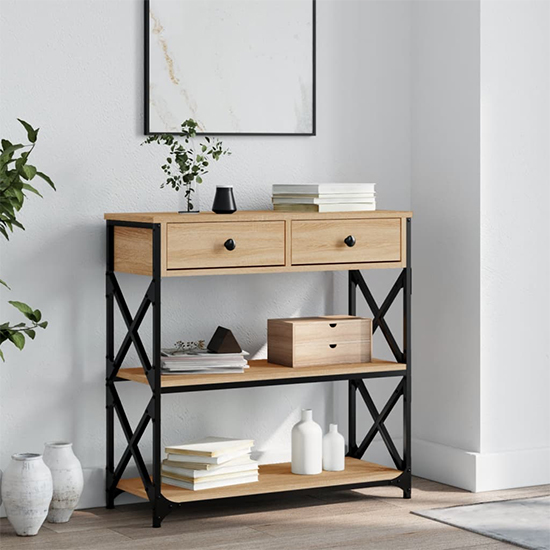 Rivas Wooden Console Table With 2 Drawers In Sonoma Oak