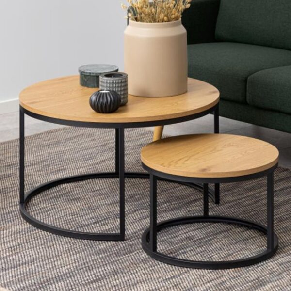 Suva Wooden Nesting Coffee Tables In Matt Wild Oak