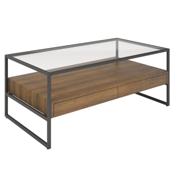 Tucson Clear Glass Coffee Table With 2 Wooden Drawers