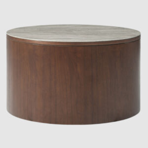Wilmot Wooden Round Coffee Table With Marble Glass Top In Walnut