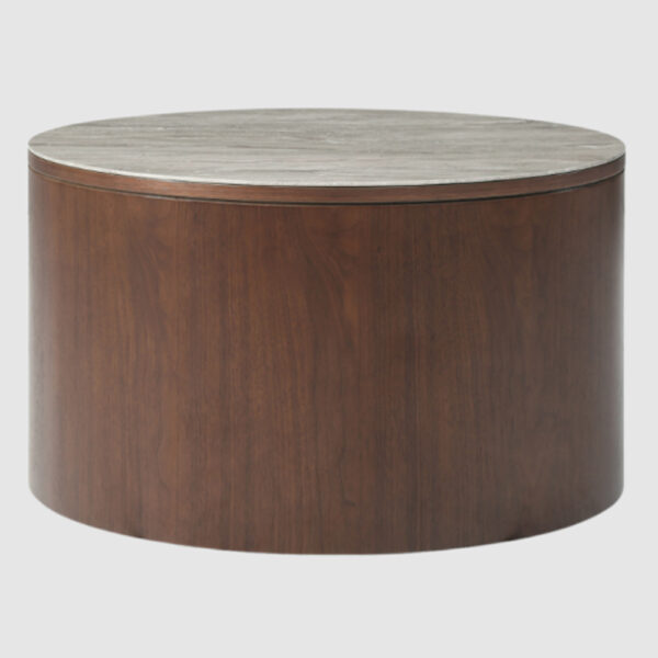 Wilmot Wooden Round Coffee Table With Marble Glass Top In Walnut