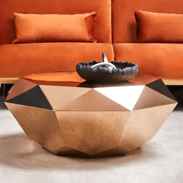 Allston Metal Diamond Cut Coffee Table In Rose Gold