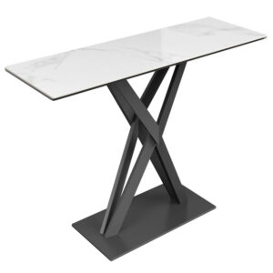 Kenosha Ceramic Glass Console Table In White Gloss