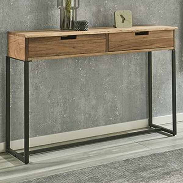 Ozark Small Wooden Console Table With 2 Drawers In Black Oak