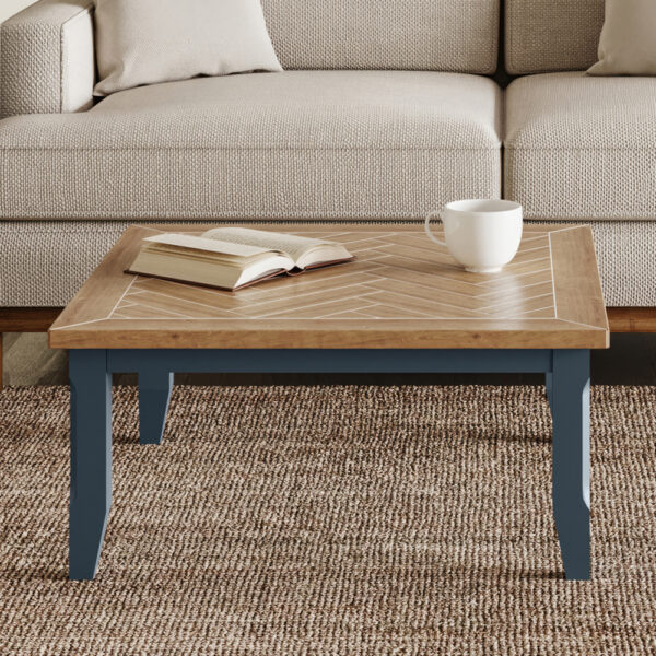Sanford Wooden Square Coffee Table In Blue And Oak