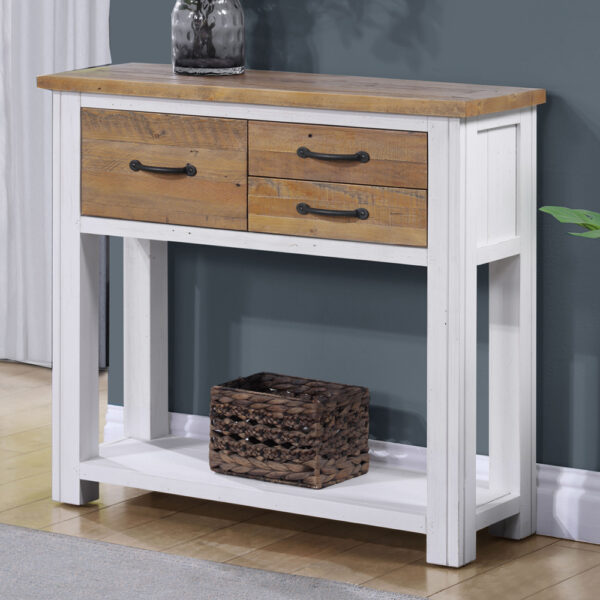 Savona Wooden Console Table With 3 Drawers In White And Oak