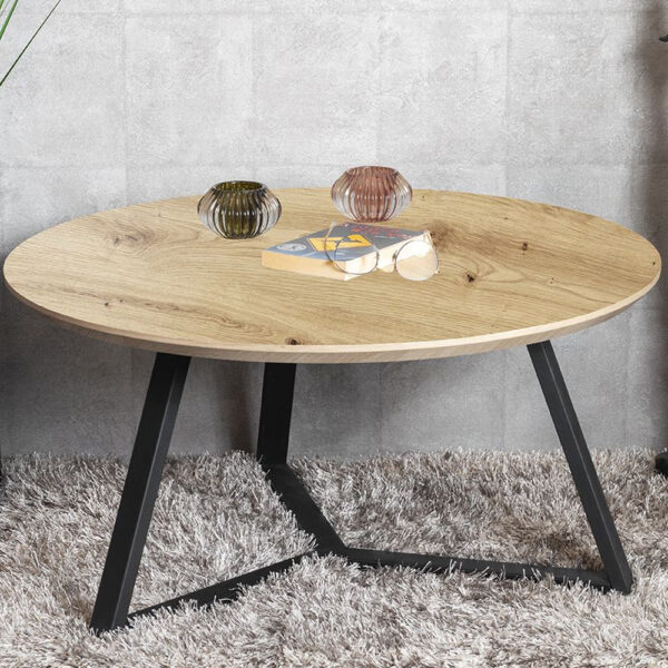 Bartow Wooden Coffee Table With Black Metal Frame In Oak