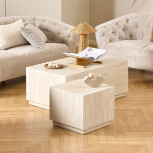 Dania Wooden Nesting Coffee Tables In Travertine