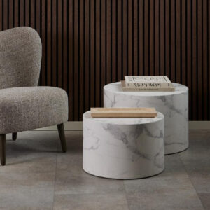 Delft Wooden Round Nesting Coffee Table In White Marble Effect