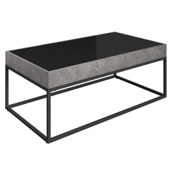 Edison Black Glass Coffee Table With Grey Metal Frame