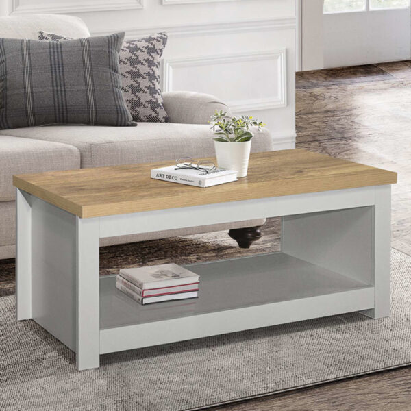 Highland Wooden Coffee Table With Undershelf In Grey And Oak