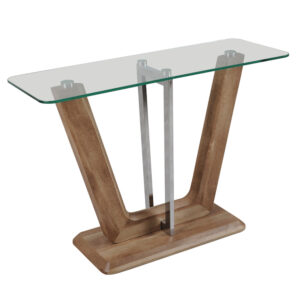 Newark Clear Glass Console Table With Chrome And Wooden Base