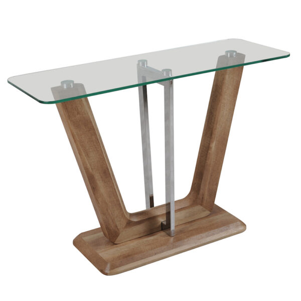 Newark Clear Glass Console Table With Chrome And Wooden Base
