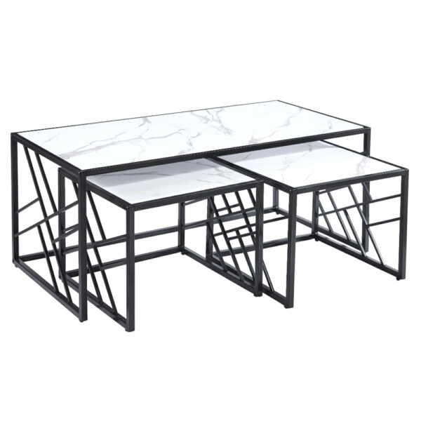Ovid Gloss White Marble Effect Nesting Coffee Tables With Black Frame