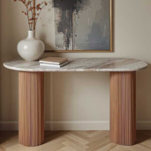 Attalla White Marble Top Console Table In Natural