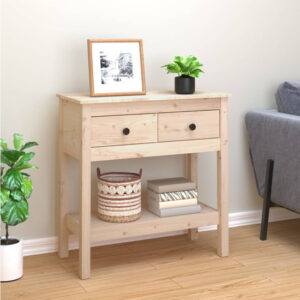 Belva Pine Wood Console Table With 2 Drawers In Natural