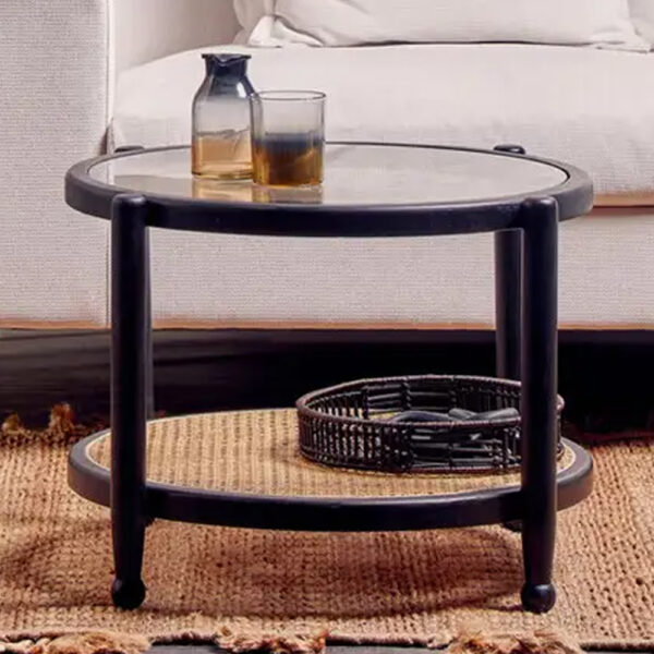 Carolina Clear Glass Top Coffee Table With Black Wooden Frame