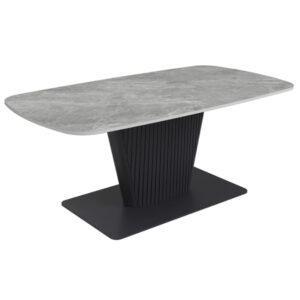 Castle Ceramic Coffee Table With Grey Wooden Base In Light Grey