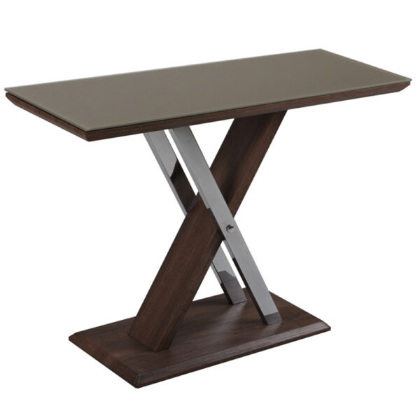 Cudahy Khaki Glass Console Table With Dark Wooden Base