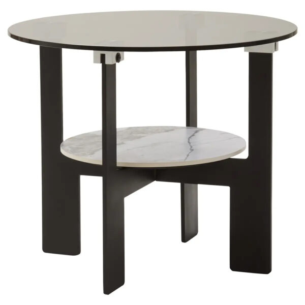 Ithaca Tall Grey Glass Top Coffee Table With White Ceramic Undershelf