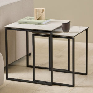 Keene Ceramic Square Nesting Coffee Tables In White