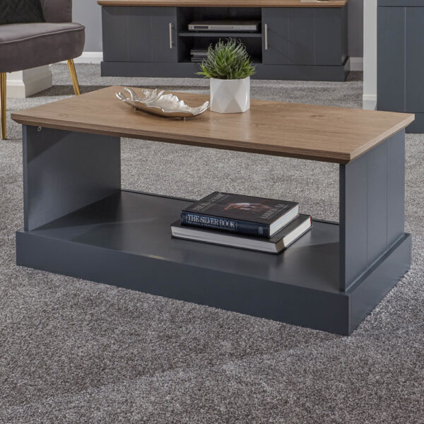 Kirkby Wooden Rectangular Coffee Table In Slate Blue And Oak
