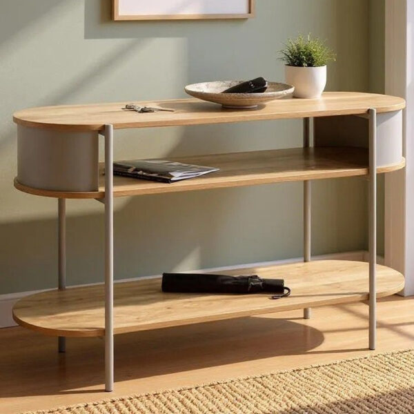 Magnolia Wooden Console Table With 2 Shelves In Oak Grey
