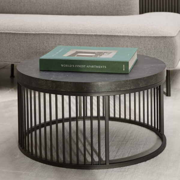 Seattle Wooden Round Coffee Table In Black Marble Effect