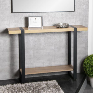 Senatobia Wooden Console Table With Black Frame In Oak