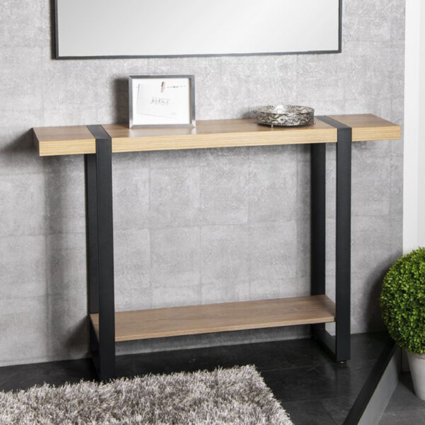 Senatobia Wooden Console Table With Black Frame In Oak