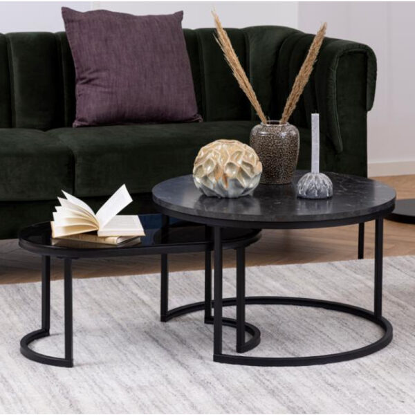 Suva Wooden And Glass Nesting Coffee Tables In Black Izmir
