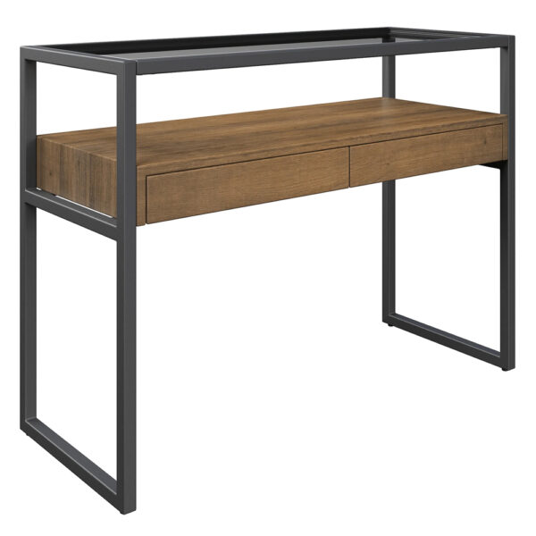Tucson Clear Glass Console Table With 2 Wooden Drawers