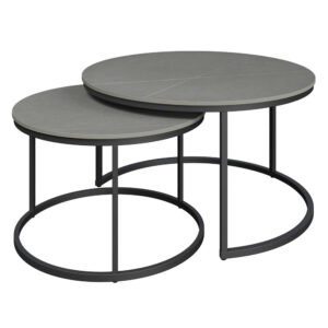 Zillah Sintered Stone Ceramic Nesting Coffee Tables In Grey