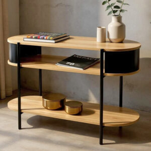 Magnolia Wooden Console Table With 2 Shelves In Oak Black