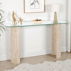 Mirano Clear Glass Top Console Table With Cream Marble Effect Legs