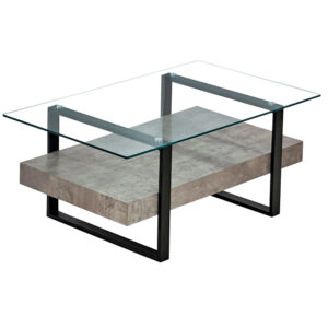 Newtown Glass Coffee Table With Light Concrete And Black Frame