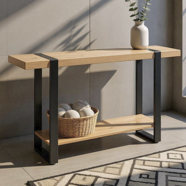 Senatobia Wooden Console Table With Black Frame In Natural