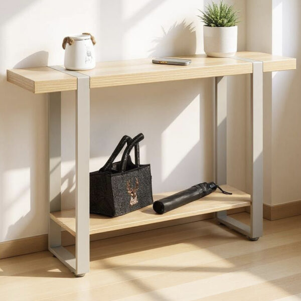 Senatobia Wooden Console Table With Grey Frame In Oak