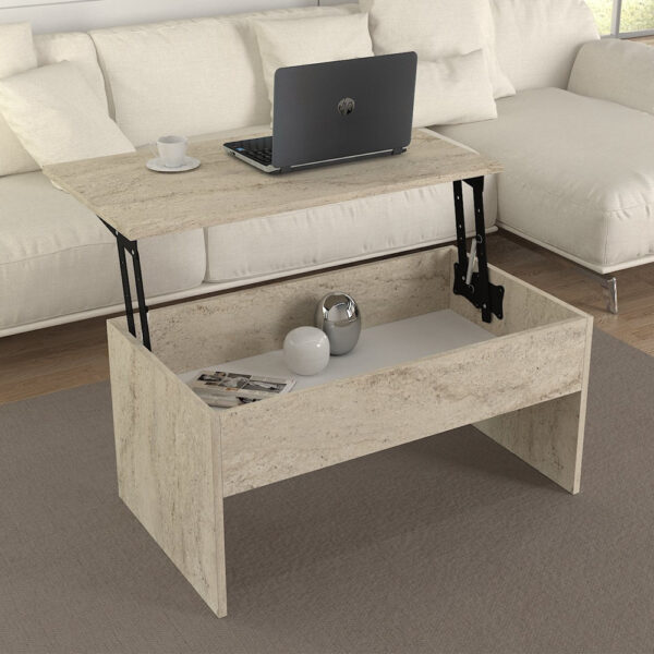 Vensaro Wooden Coffee Table With Storage In Travertine