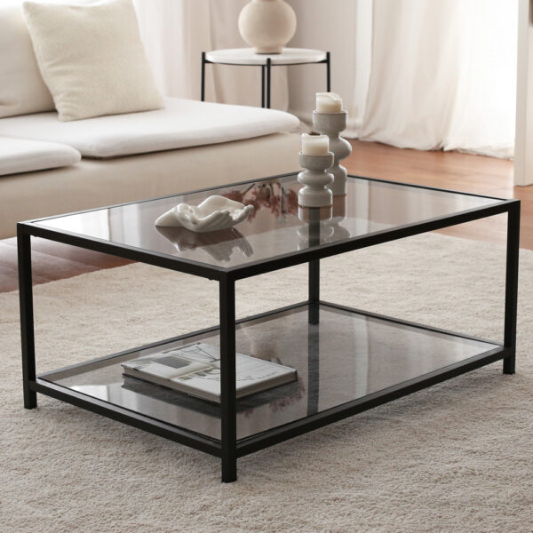 Zavello Tempered Glass Coffee Table With Fume Black Metal Frame