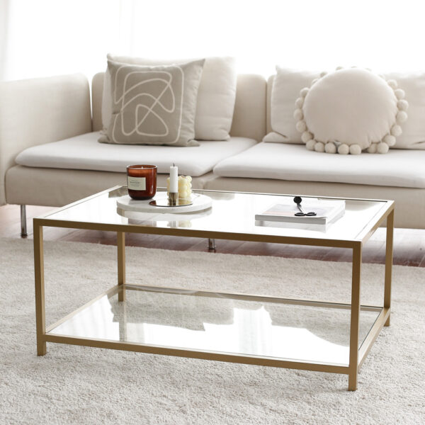 Zavello Tempered Glass Coffee Table With Gold Metal Frame