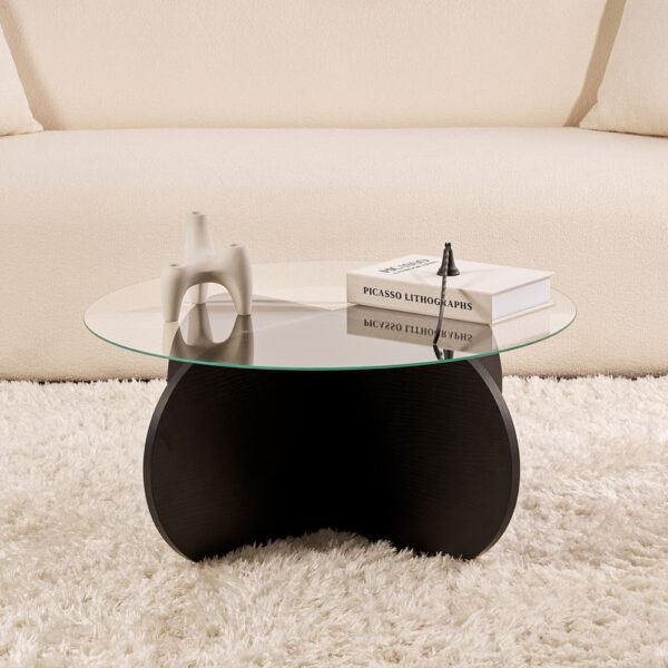 Aerio Clear Tempered Glass Coffee Table with Black Wooden Base