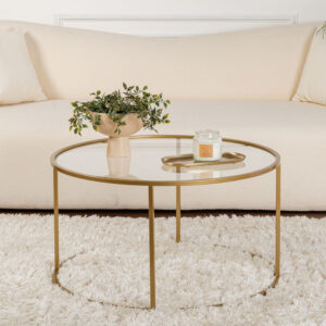 Aureo Clear Tempered Glass Coffee Table with Gold Metal Frame