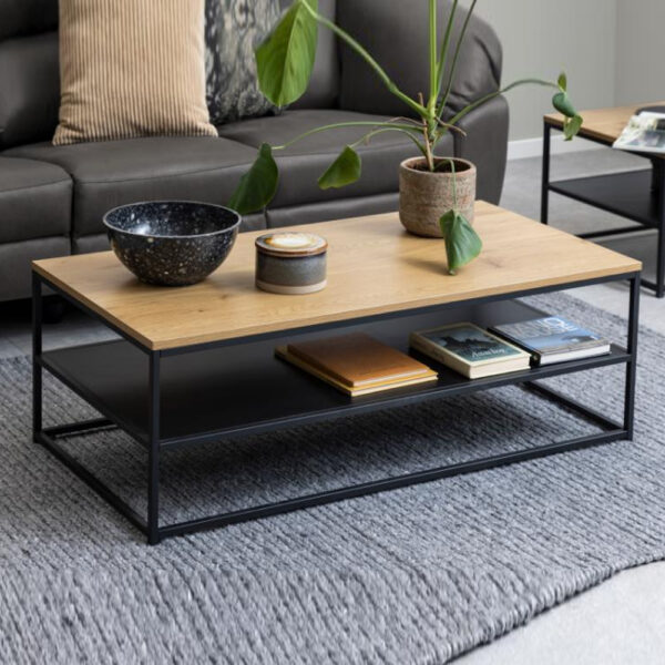 Giza Wooden Rectangular Coffee Table With Undershelf In Wild Oak