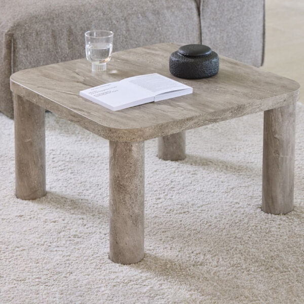 Shelby Wooden Square Coffee Table In Grey Marble Effect