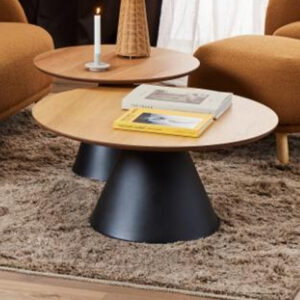 Stanford Medium Wooden Coffee Table With Black Base In Matt Oak